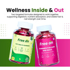FreeOn hair & nail and Gut Heealth gummies combo come with  pack of 30 gummies which give you wellness inside & out. Both product are targeted formulas designes to work together supporting digestion, nutrient absorption and visib e hair & nail strength over time. 