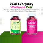Free On Gut Health Gmmies and Hair & nail Gummies combo for better Gut and healthy hair & nail. This can be your everyday wellness Pair for easy feel good daily routine that support better digestion on inside nad trengeth and shine on outside. 