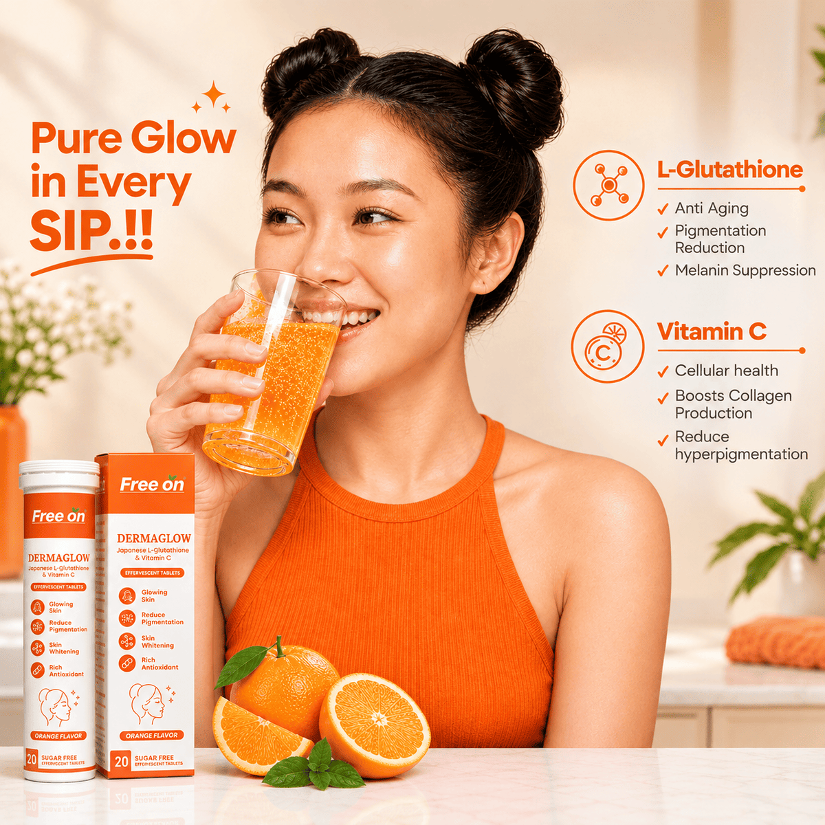Dermaglow – Japanese L-Glutathione & Vitamin C Effervescent Tablets