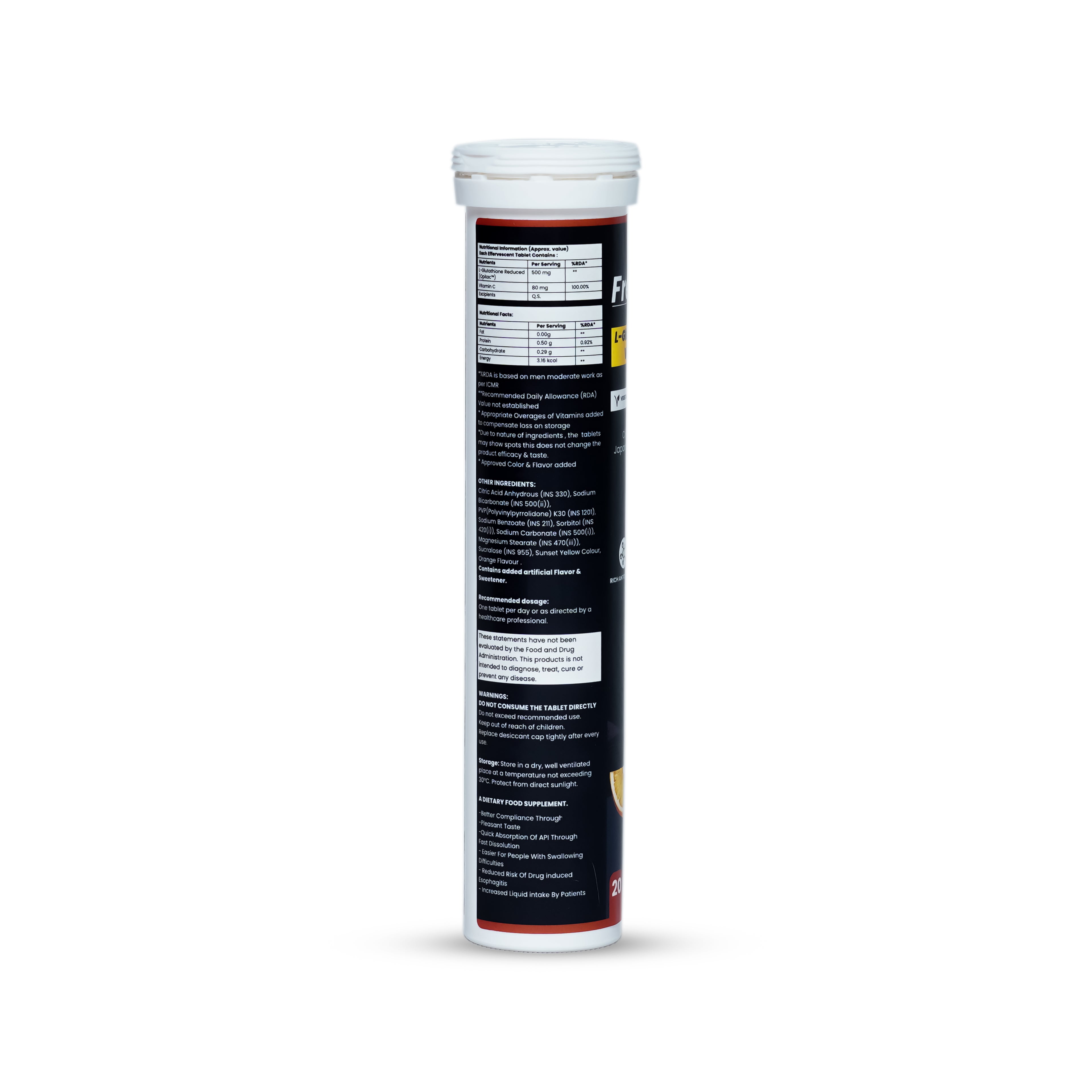 Supplement tube with label on a white background