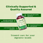 Free On Gut Health Gummies bottle for digestive support, featuring clinically studied ingredients for microbiome health, lab-tested purity, and Vitamin C. High-quality probiotic supplements for intestinal health and consistent potency.