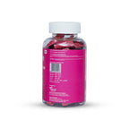 Bottle of pink capsules with a white cap on a white background