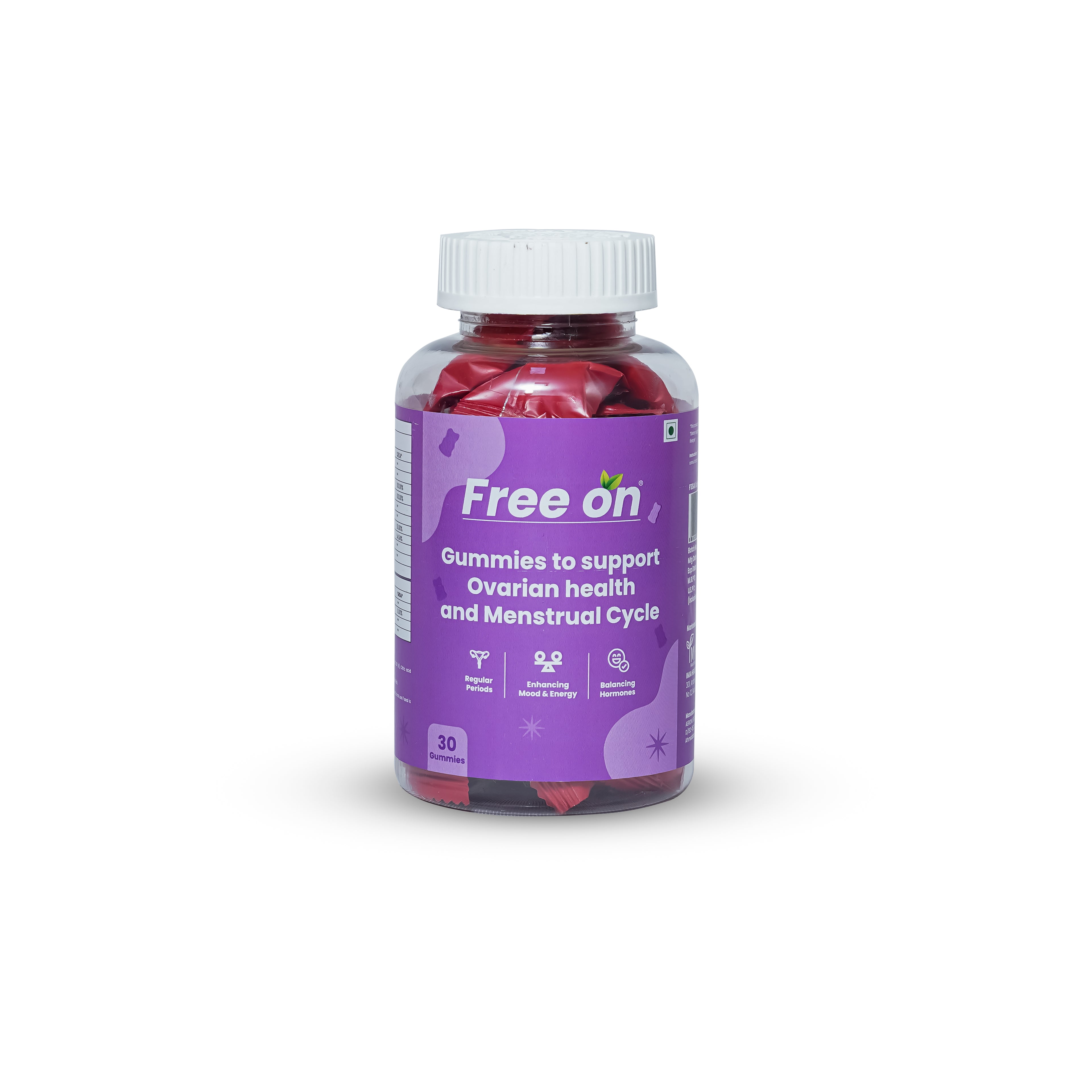 Bottle of Free On gummies on a white background