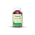 Bottle of Free On Gut Health Gummies on a white background