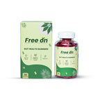 Free on Gut Health Gummies packaging on a white background