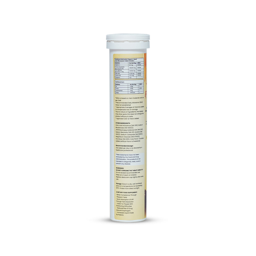 Vitamin supplement tube with label on a white background