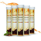 Five 'Free on' supplement tubes with an orange splash and mint leaves on a white background