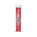 Red supplement tube with white cap on a white background