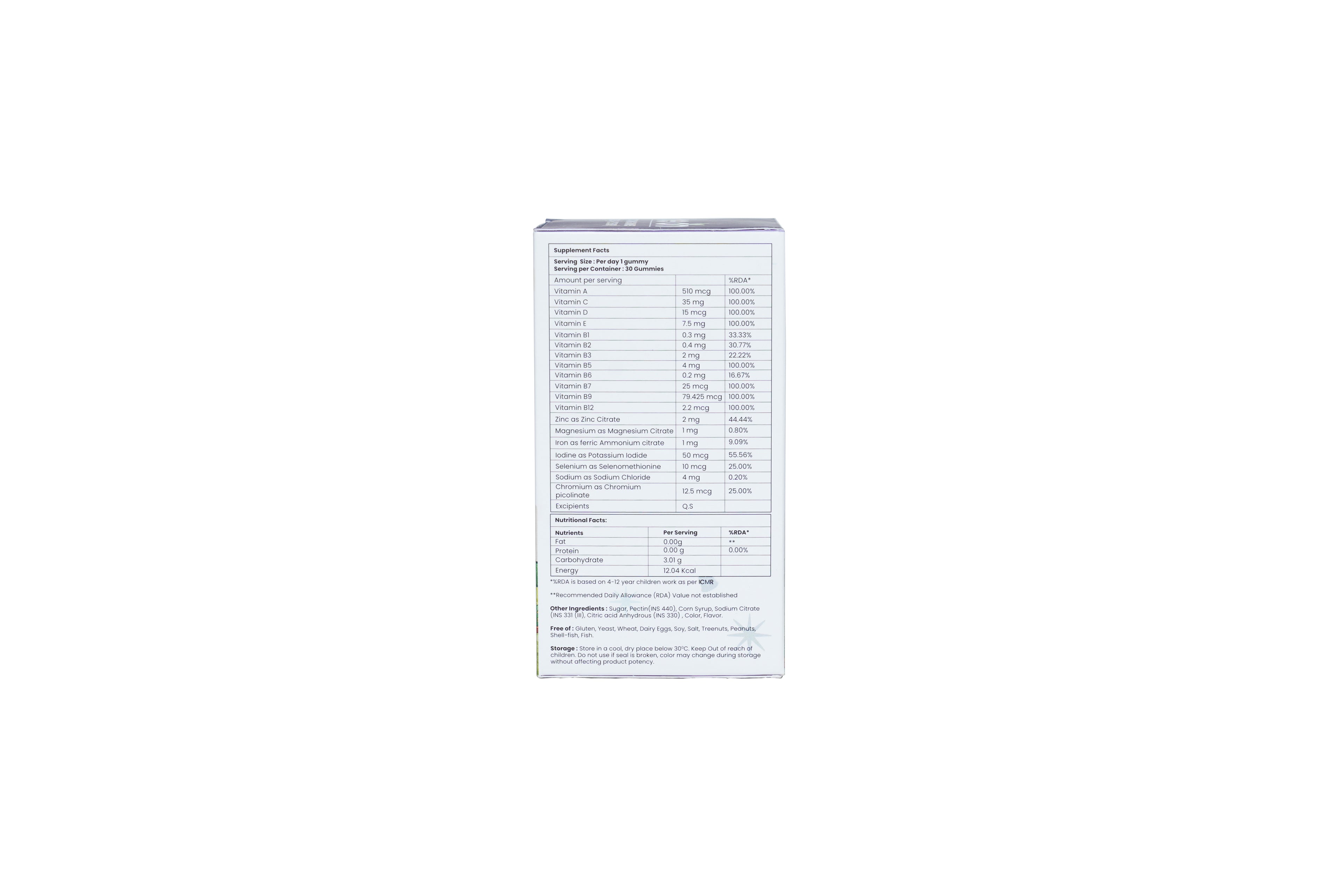 Nutritional label on a white background