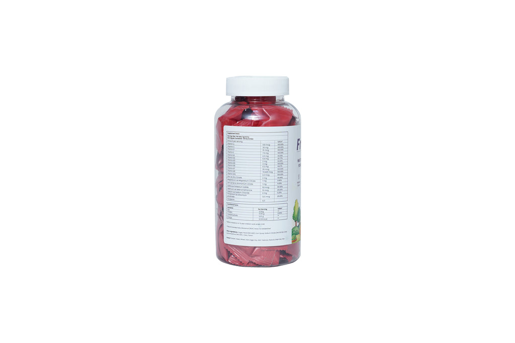 Bottle of dietary supplement with label on a white background