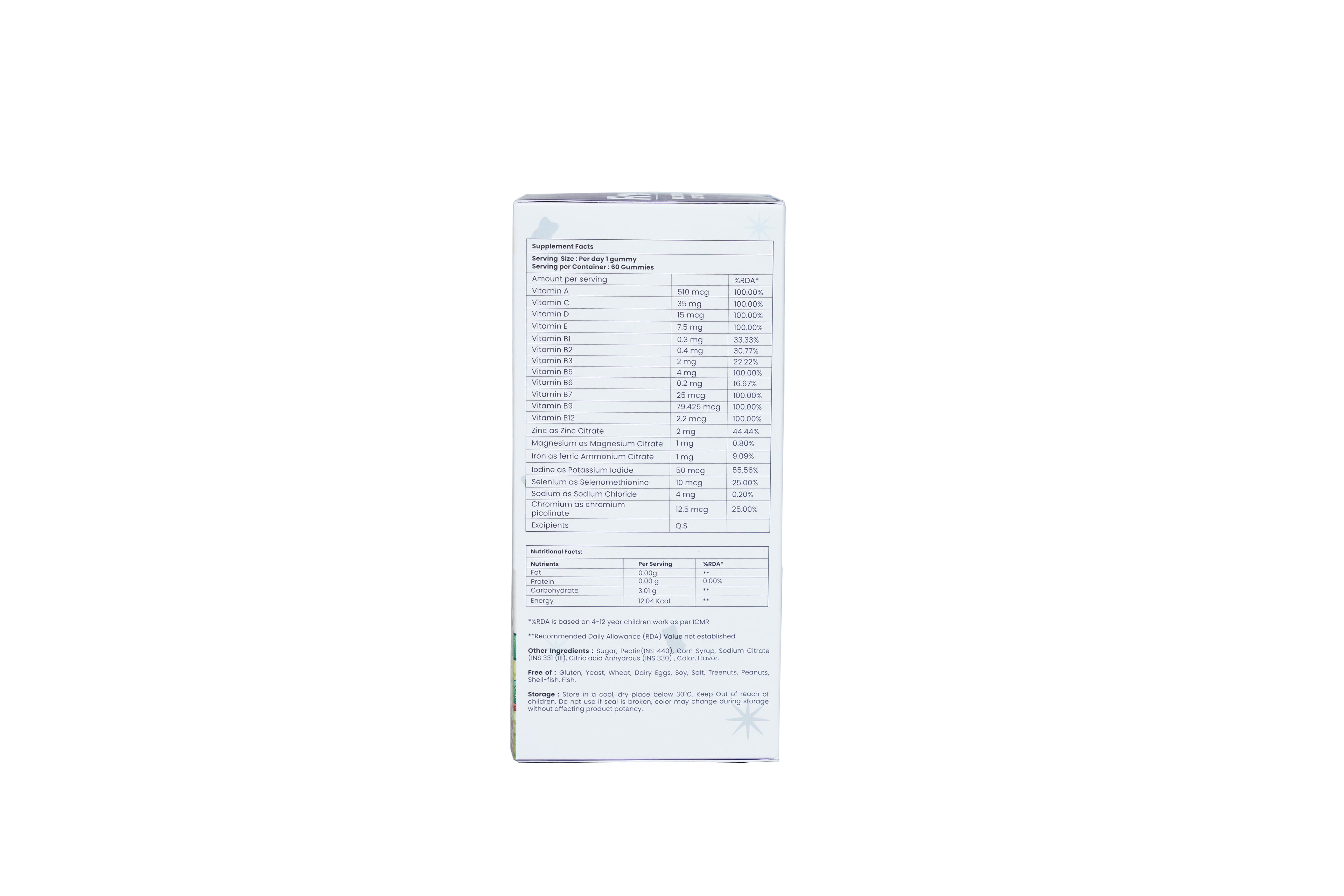 Nutritional label on a white background