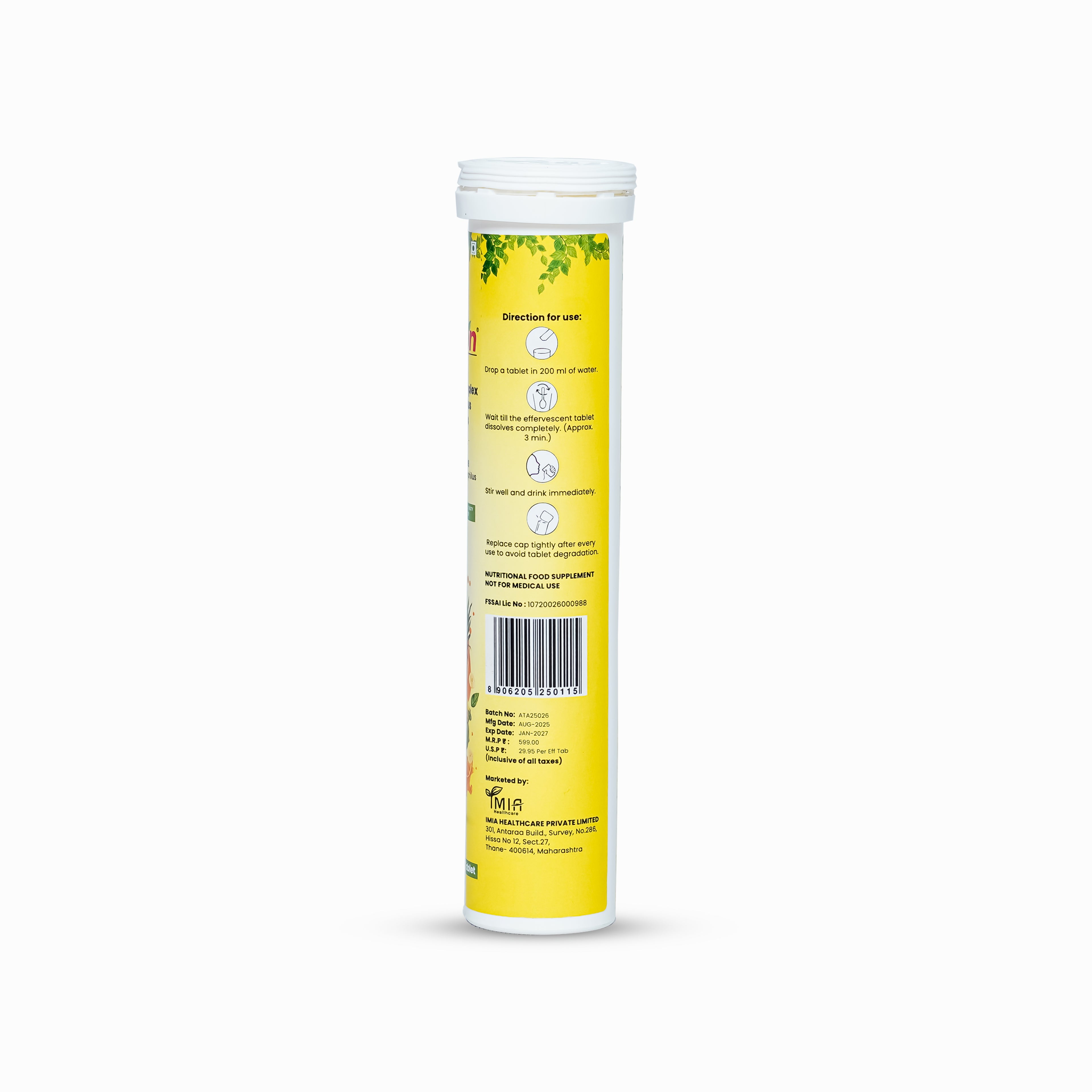 Yellow tube with a white cap on a white background