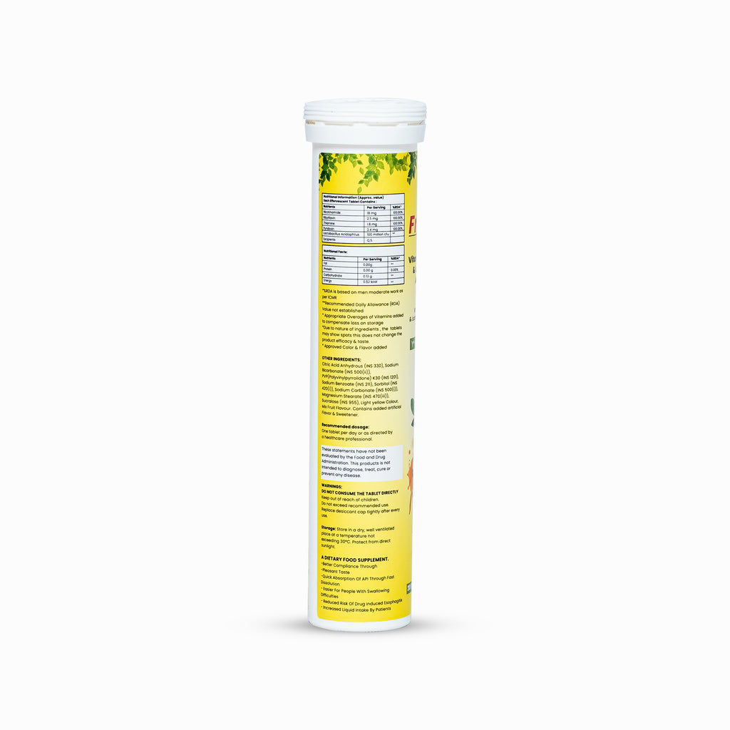 Supplement tablet container with yellow label on a white background