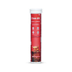 Red supplement tube with 'Free on' branding on a white background